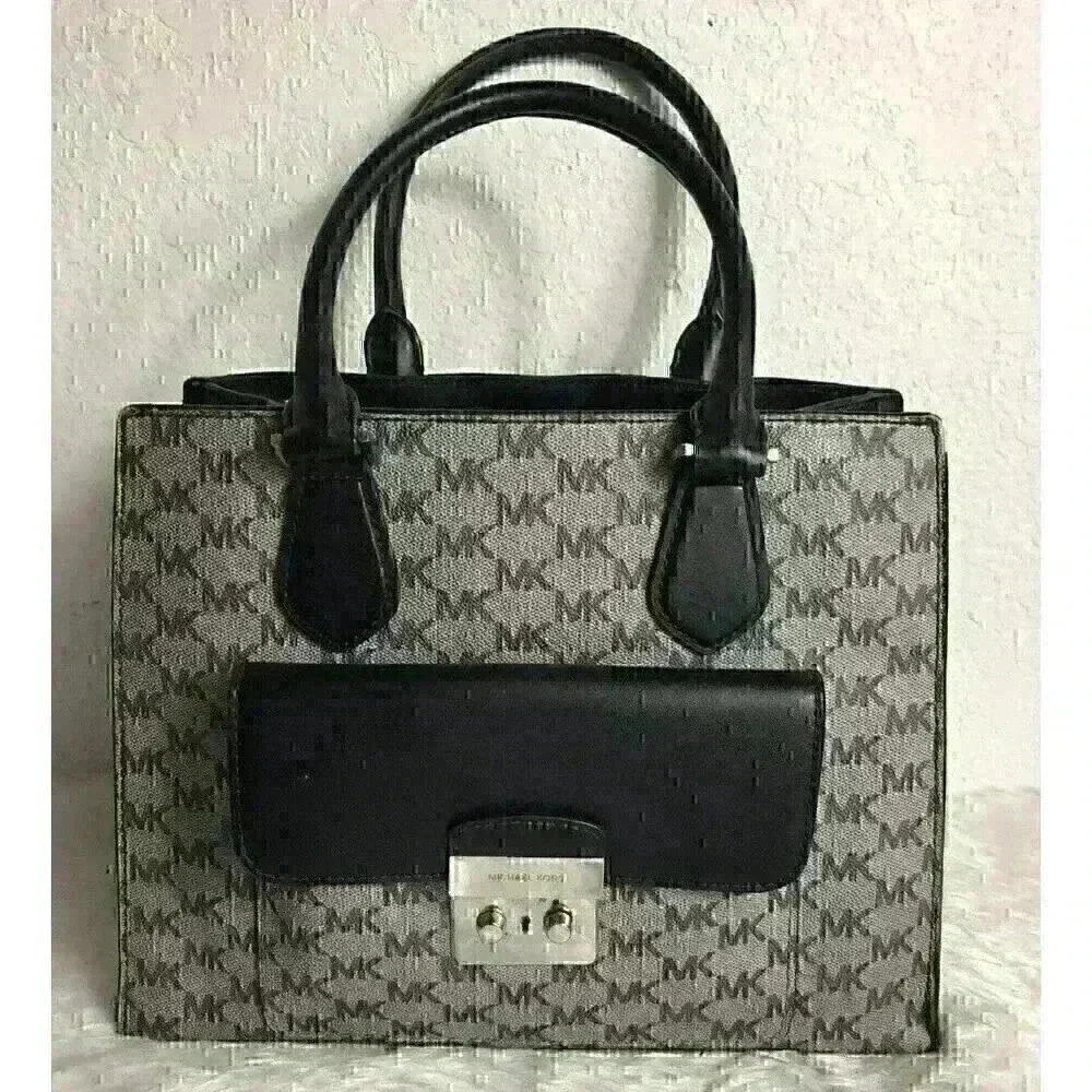 Michael Kors Bridgette Gray/Black Leather Tote Handbag Medium Size